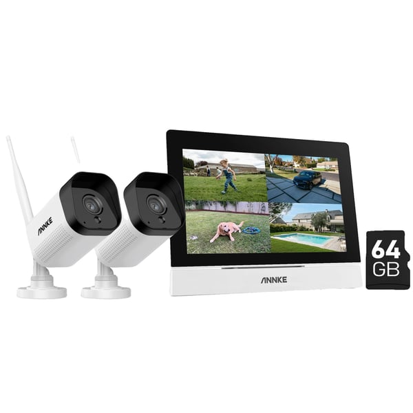 Langaton CCTV-järjestelmä, 7 tuuman kosketusnäyttö, kaksisuuntainen ääni,5MP 2KPL Kamera 64G