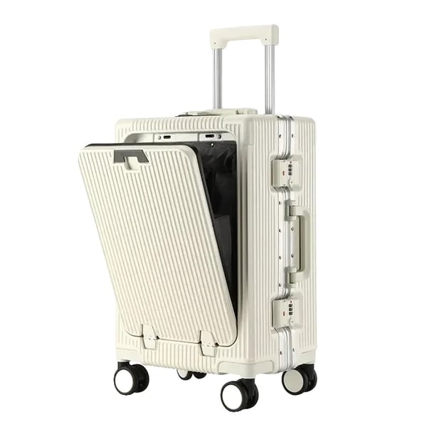 Handbagage, aluminiumram, snurrhjul,vit 20tum