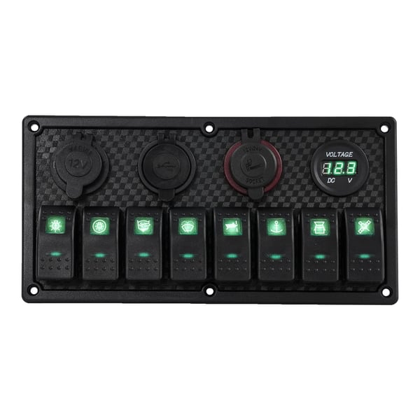 Meri Kytkinpaneeli, Kaksois-USB-portit, Volttimittari,220V, vihreä, 8 Vaihdetta