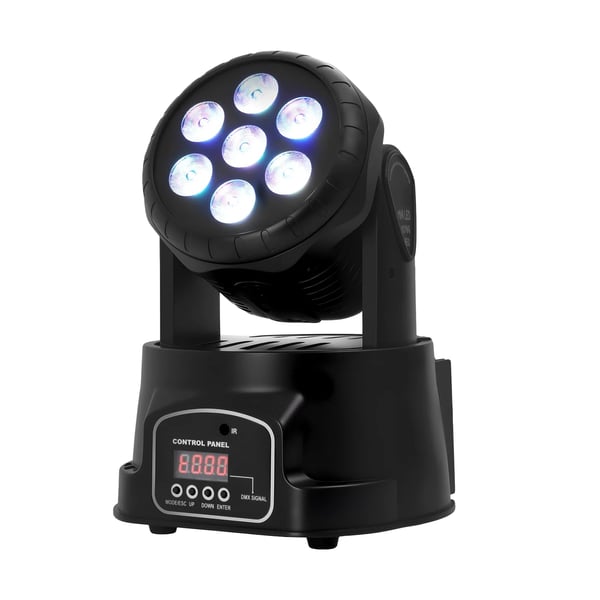 Bevægelseshoved LED Vaskelys, RGBWA+UV, DMX 512 Kontrol,sort