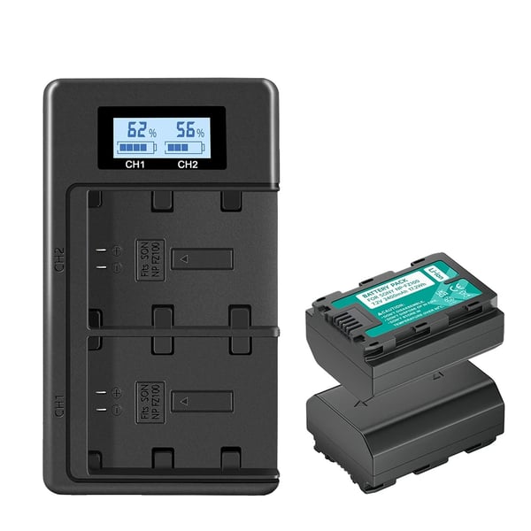 Batteri- och laddarsats, 2400mAh kapacitet, LCD-skärm laddning, 1 Laddare 2 Batteri