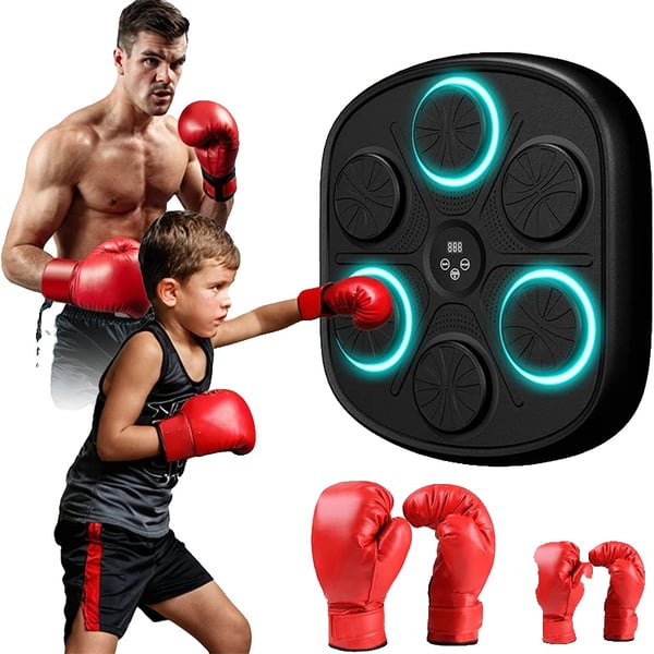 Smart Musik Boxningsmaskin, RGB Rytmljus, Bluetooth-anslutning, 2 Par Handskar