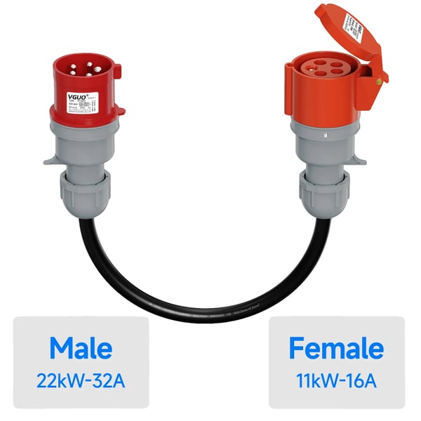 CEE-adapter, holdbar konstruktion, nem plug-and-play,22KW til 11kw adapter