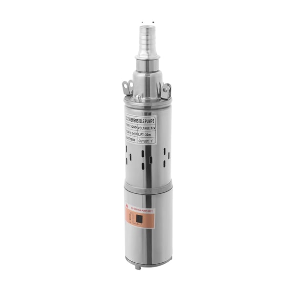 Dränkbar vattenpump, 30m höjd, 20L/min flödeshastighet, EU, 12V, Silver