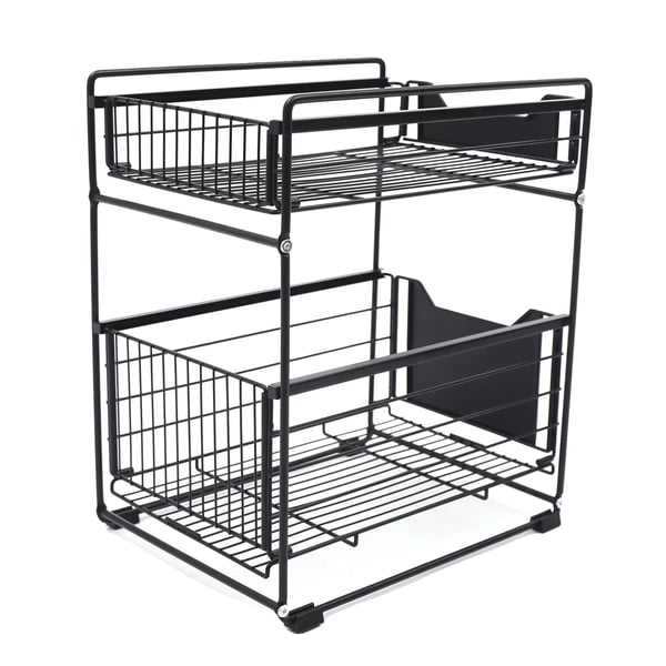 Opbevaringsreol, 2-niveau design, holdbar metal konstruktion,sort