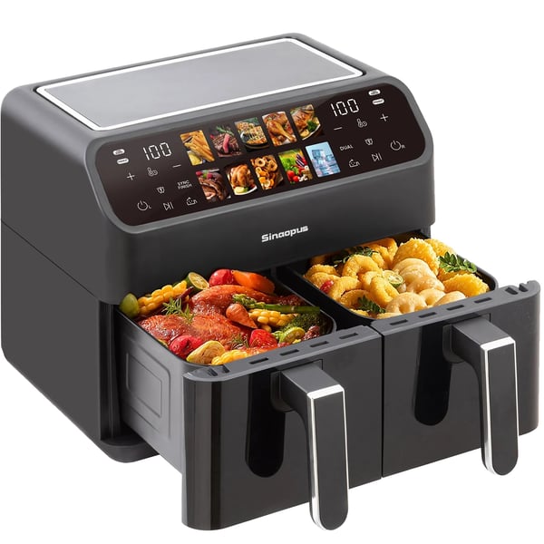 Luftfritös, Dubbelkorgsdesign, 10 Matlagningsprogram,EU, 2000W Ugn