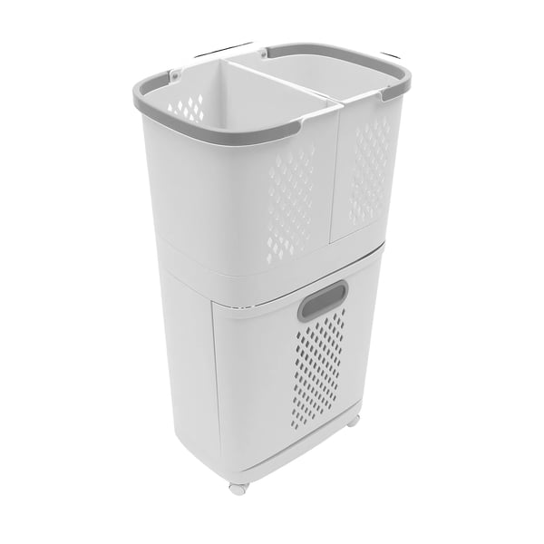 Smutsig Klädeskorg, 3-Lagers Design, Bärbar Tvättvagn,VIT
