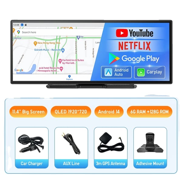Dashkamera, Android 14, Dobbelt Kamerasystem,Ingen TF-kort, 6G RAM