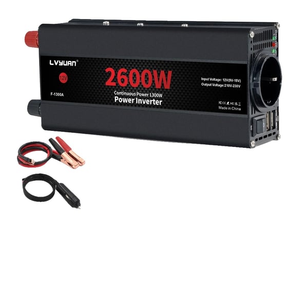 Bilomvandlare, 12V till 220V konvertering, USB-utgång,2600W
