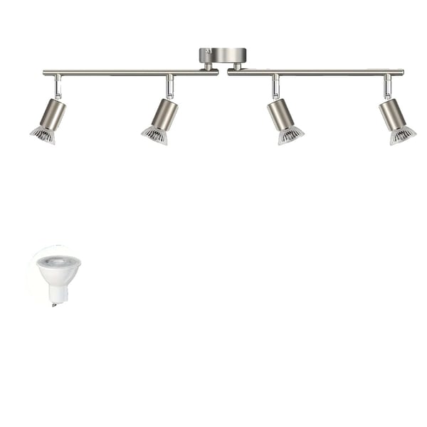 Loftspotlight, 4-hoved justerbar, dæmpbar LED skinnelys,Ingen pære, Sølv