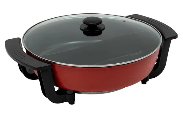 Elektrisk Hot Pot, 30 cm Dobbelt-Kompartment Design, 5 Temperaturindstillinger,rød