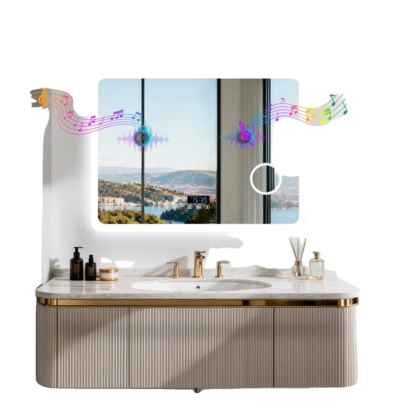 Badrumsspegel, Bluetooth-anslutning, dimbar belysning,80x60cm