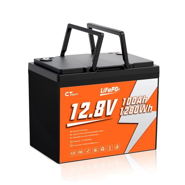 LiFePO4-batteri, høj kapacitet, indbygget BMS,1PC 12.8V 100Ah