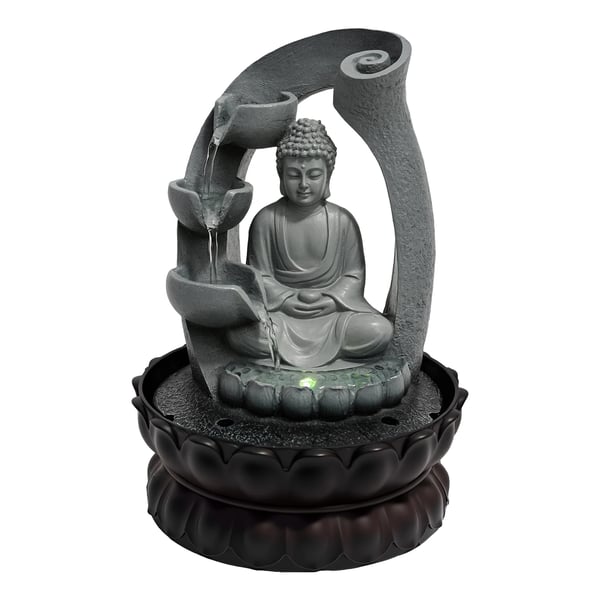 Suihkulähde, Buddha-muotoilu, LED-valaistus,harmaa