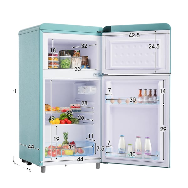 Jääkaappi, retrodesign, yläpakastin, sininen