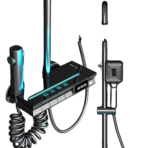 Duschsystem, LED-display, automatisk termostatkontroll,Svart