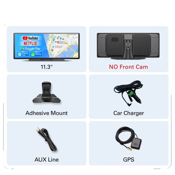 Dashcam, 11,3-tums skärm, inbyggd GPS,Ingen TF-kort, W60N Dashcam, 11,3-tums skärm, inbyggd GPS,Ingen TF-kort, W60N
