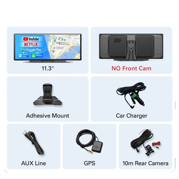 Dashcam, 11,3-tums skärm, inbyggd GPS,Med 6m Bakre Kamera, Ingen TF-kort-b Dashcam, 11,3-tums skärm, inbyggd GPS,Med 6m Bakre Kamera, Ingen TF-kort-b