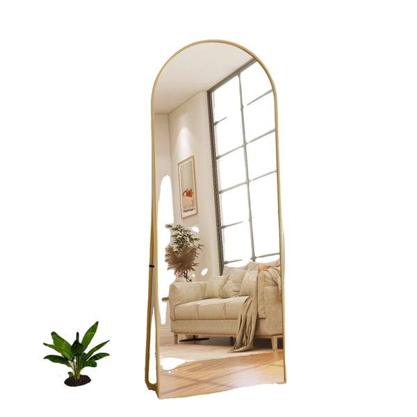 Heltäckande Spegel, Bågformad Design, Hållbar Metallram,Guld-a, 164×54cm