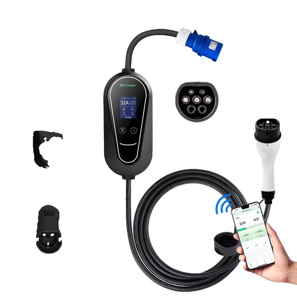Bærbar EV-lader, APP-kontrol, 7KW effektudgang,7KW TYPE2 32A APP