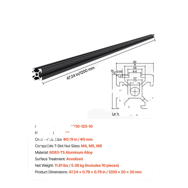 Lineær Skinne, Anodiseret Aluminium, Kompatibel med 3D-printere og CNC-maskiner,10 STK 1200mm Lineær Skinne, Anodiseret Aluminium, Kompatibel med 3D-printere og CNC-maskiner,10 STK 1200mm