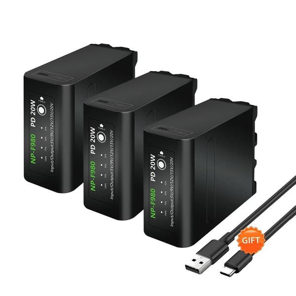 Kamerabatteri, 10800mAh kapacitet, Type-C laddning, 3PCS F980 Batteri