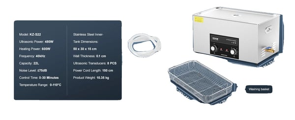 Ultralydrenser, Høj Rengøringskraft, Alsidig Brug,22L Ultralydrenser, Høj Rengøringskraft, Alsidig Brug,22L