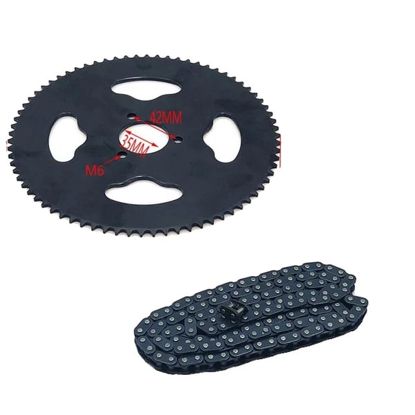 Ketjusetti, yhteensopiva 47cc ja 49cc moottoreiden kanssa, kestävä teräsrakenteinen,T8F-74T-35MM set Ketjusetti, yhteensopiva 47cc ja 49cc moottoreiden kanssa, kestävä teräsrakenteinen,T8F-74T-35MM set