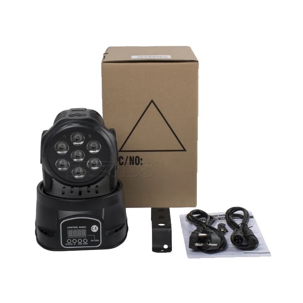 Rörlig huvudlampa, 7x12W RGBW, 14 DMX-kanaler,7x18, EU-kontakt