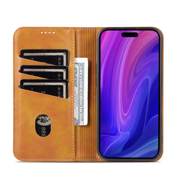 iPhone 15 pro - Plånboksfodral 3-kortfack i Läder
