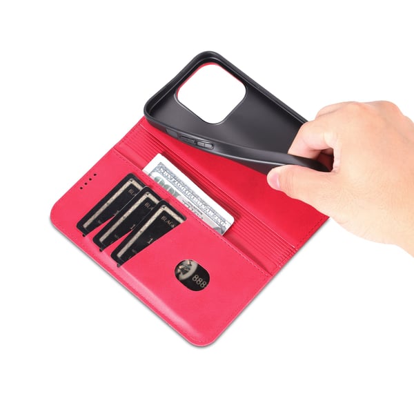 iPhone 15 pro - Plånboksfodral 3-kortfack i Läder