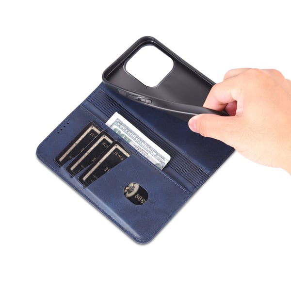 iPhone 15 pro - Plånboksfodral 3-kortfack i Läder