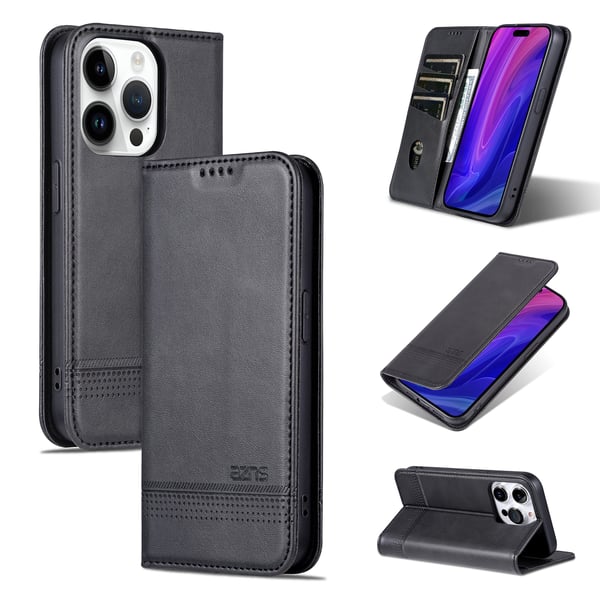 iPhone 15 pro - Plånboksfodral 3-kortfack i Läder
