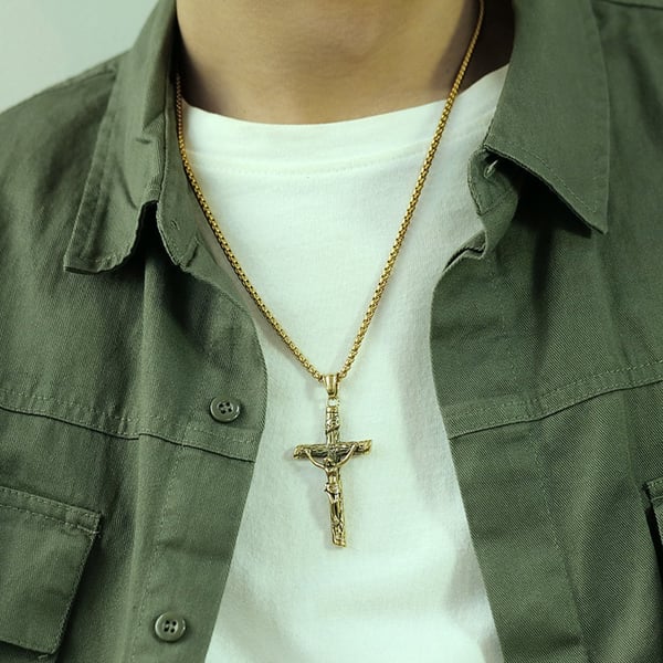 Stilrent Kors Jesus Rostfritt Stål Halsband