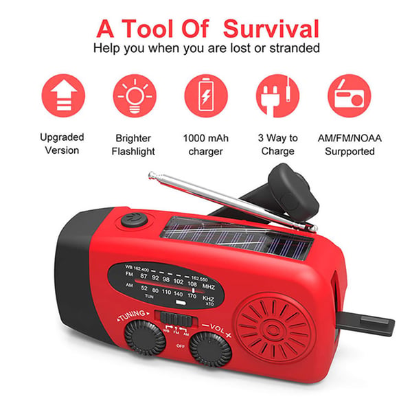 Vevradio / Nödradio Hög Kvalitet Solcell Ficklampa Powerbank