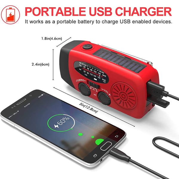 Vevradio / Nödradio Hög Kvalitet Solcell Ficklampa Powerbank