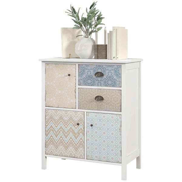 HOMCOM kommode opbevaringsskab 2 skuffer 3 rum væltesikring stue soveværelse hvid 68x34x80cm