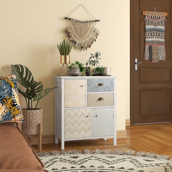HOMCOM kommode opbevaringsskab 2 skuffer 3 rum væltesikring stue soveværelse hvid 68x34x80cm
