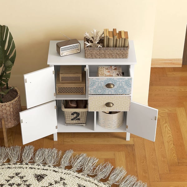 HOMCOM kommode opbevaringsskab 2 skuffer 3 rum væltesikring stue soveværelse hvid 68x34x80cm