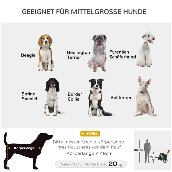PawHut hundeanhænger 2-i-1 hundeklapvogn hundecykelanhænger med sikkerhedsline hundevogn reflekser op til 20 kg Oxford grøn
