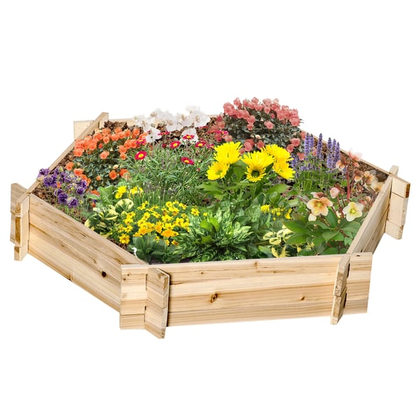 sekskantet højbed, gør-det-selv plantekasse i træ til have og balkon, natur, 100 x 92 x 16 cm