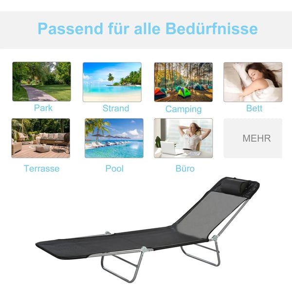 Outsunny solstol liggestol afslapningsstol strandstol 2-bens stol sort til have & terrasse