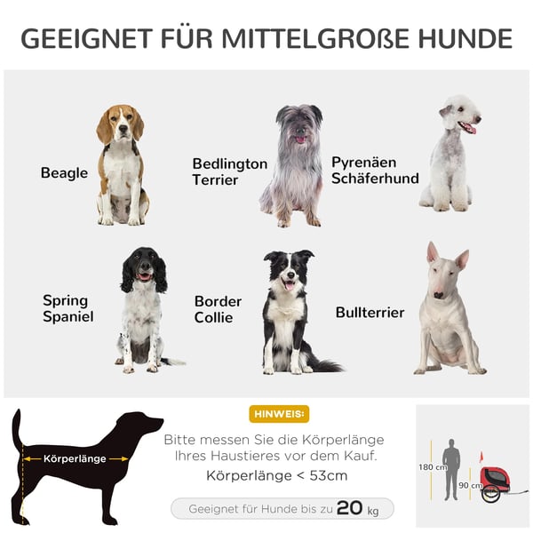 PawHut Cykelanhænger til Hund, Transportvogn til Kæledyr, Rød/Sort, 600D Oxford & Stål, 130 x 73 x 90 cm