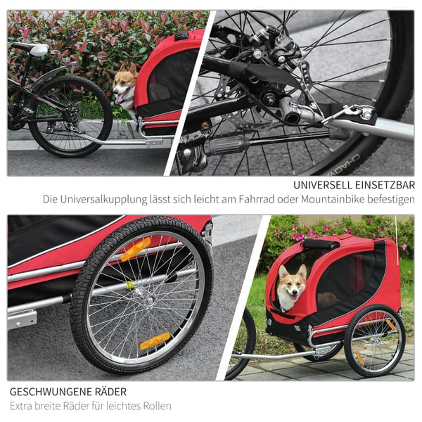 PawHut Cykelanhænger til Hund, Transportvogn til Kæledyr, Rød/Sort, 600D Oxford & Stål, 130 x 73 x 90 cm