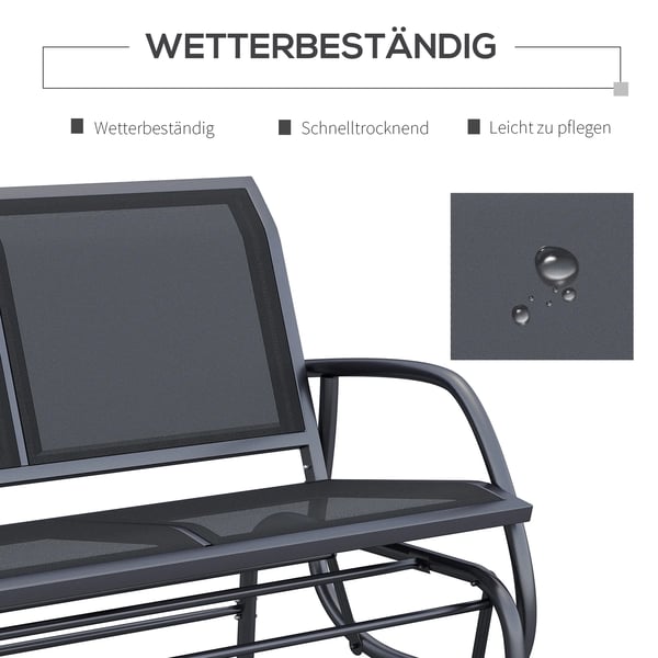 Outsunny Gyngestol 2-personers havebænk havestol siddebænk parkbænk metal havemøbel sort 120 x 70 x 88 cm