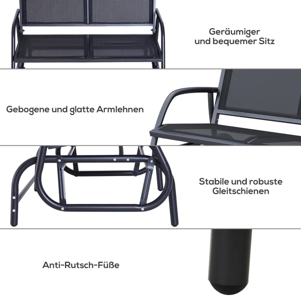 Outsunny Gyngestol 2-personers havebænk havestol siddebænk parkbænk metal havemøbel sort 120 x 70 x 88 cm