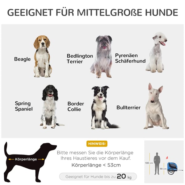 PawHut Cykelanhænger til Hunde & Transport - Blå/Sort Oxford & Stålramme, 130x73x90cm