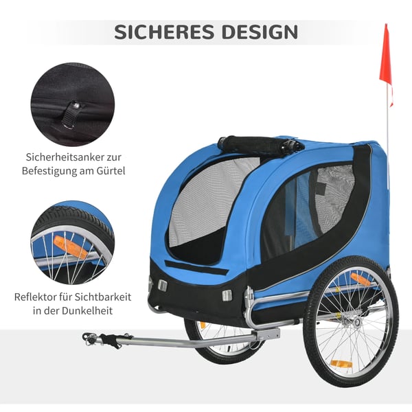 PawHut Cykelanhænger til Hunde & Transport - Blå/Sort Oxford & Stålramme, 130x73x90cm