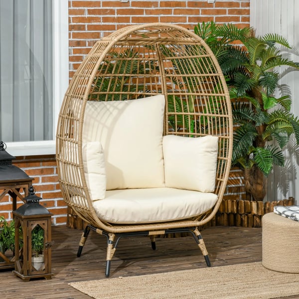 Outsunny Rattan Kurvestol med Hynde - Khaki/Beige - Perfekt til Altan & Terrasse