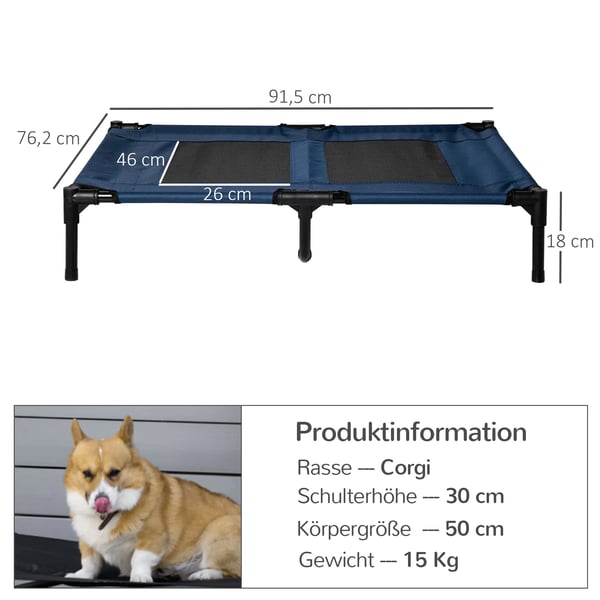 PawHut HFvet Hundeseng - BlE BlE-tekstil, JernrE, 91,5x76,2x18cm